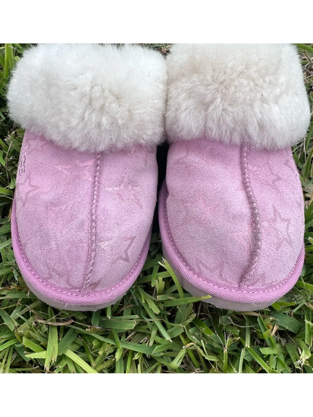 UGG Kids Pink Star Suede Shearling Clog